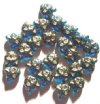 25 13mm Dark Aqua and Gold Cat Face Glass Beads